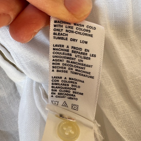 James Perse white v neck button front long sleeve linen jumpsuit sz 3 = Large - Picture 12 of 14